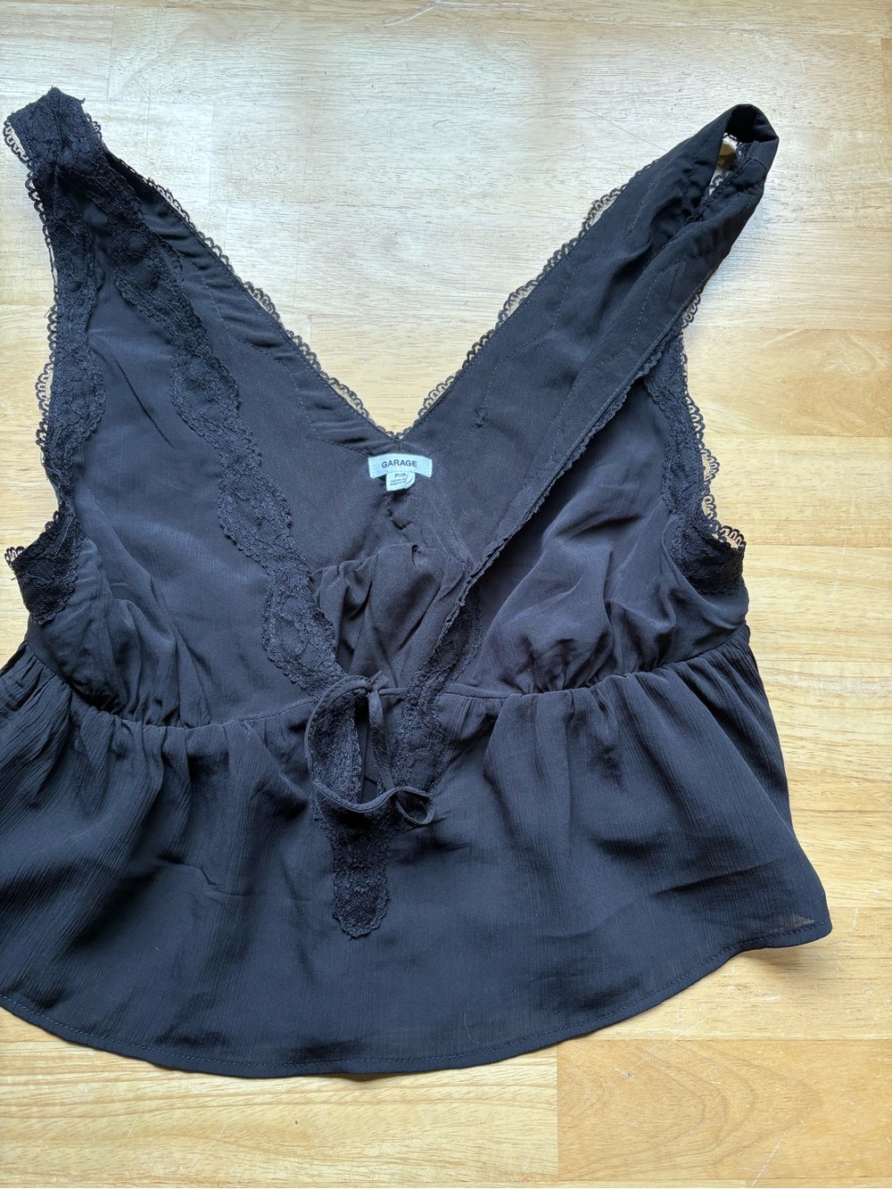 Garage Black Lace-Trim V-Neck Sleeveless Blouse